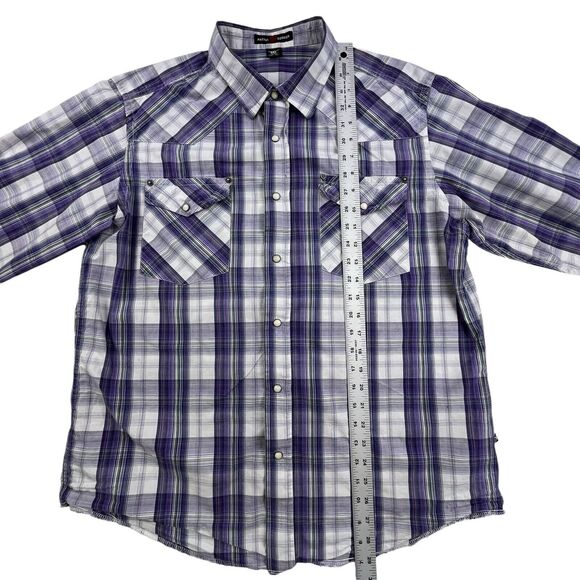 ARTFUL DODGER Plaid Pearl Snap Shirt Men 2XL Western Purple White Designer - Picture 10 of 11